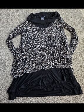 Chelsea & Theodore Black and Brown Animal Print Layered Tunic